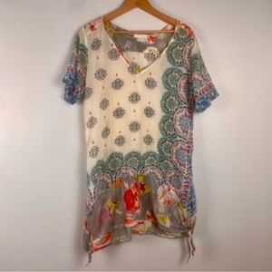Johnny Was Floral Tunic Top Small Oversized Graphic Boho Lagenlook Colorful Art